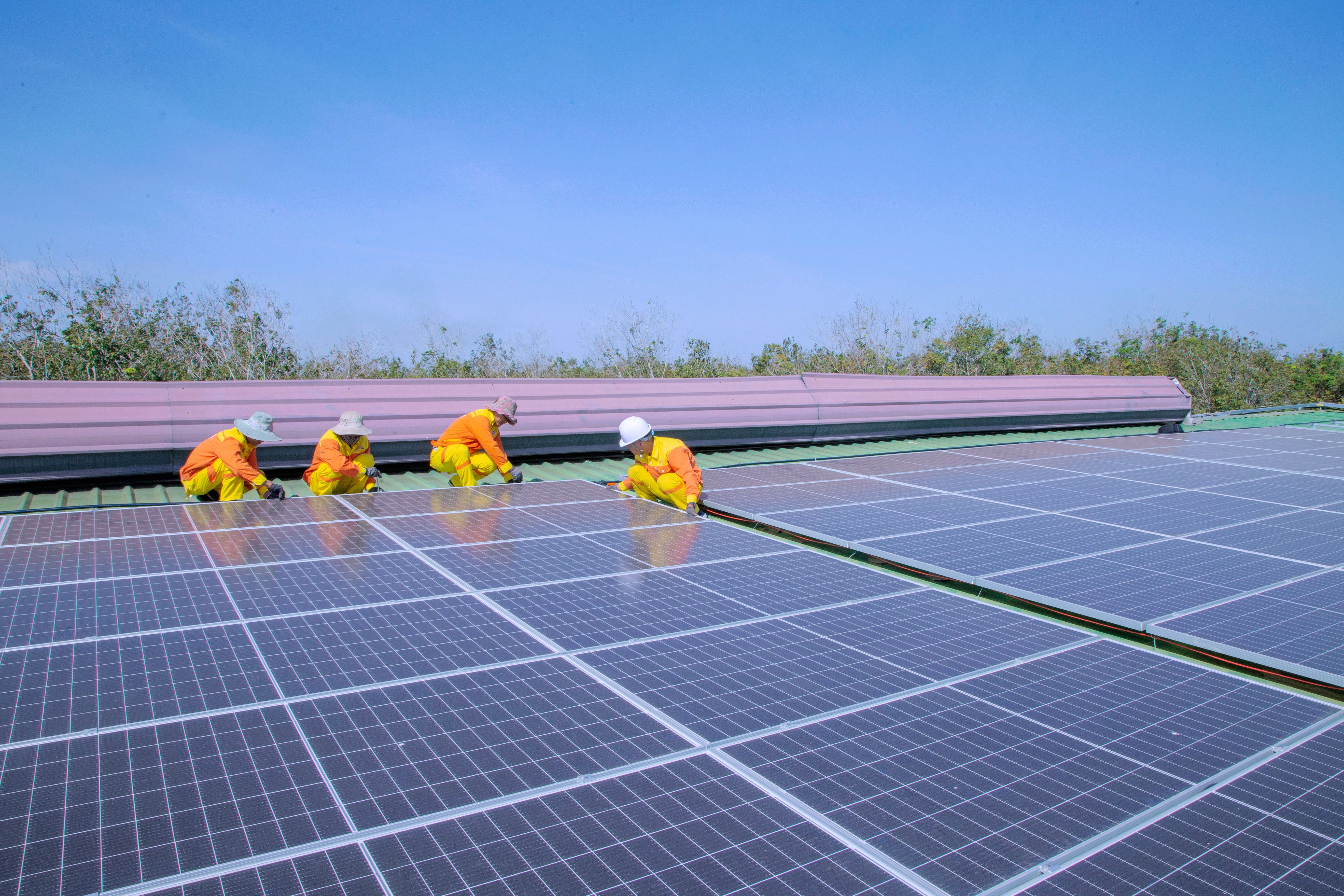 Fila de paneles solares fotovoltaicos generando energía limpia en una instalación de una empresa de energía solar del AMBA